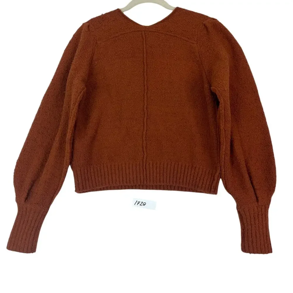Free People Sweater Womens XS/TP Reverie Burnt Butter V Neck Ballon Sleeve